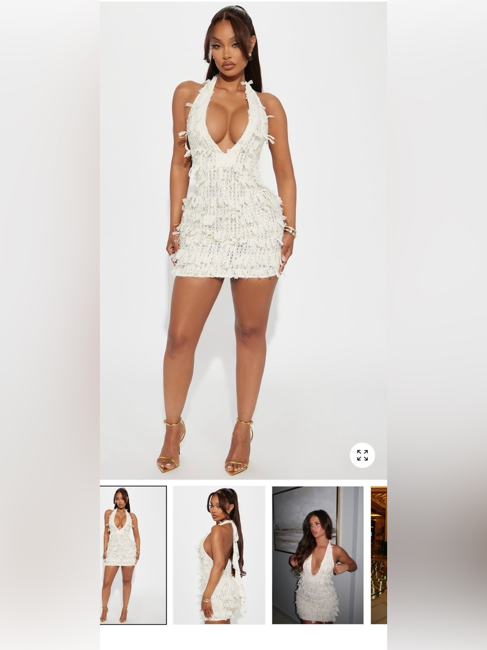 Fashion Nova Ivory Fringe Mini Dress